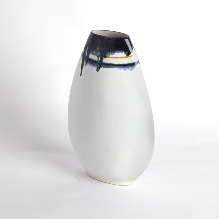 Elegant Porcelain Table Vase with Hand-Painted Blue and Yellow Drip