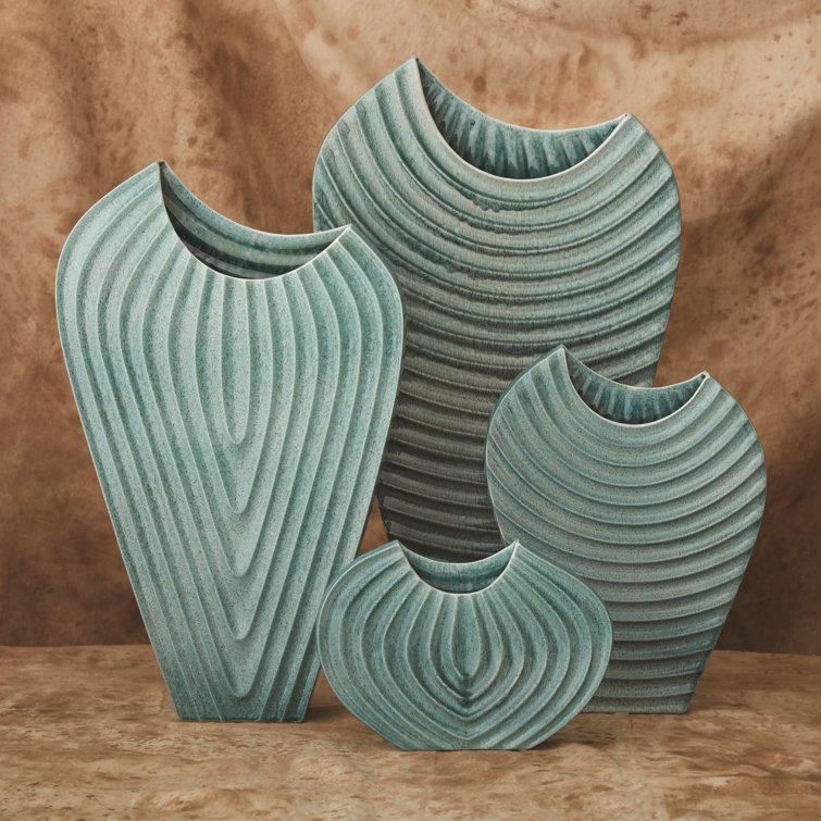 Azure Ripple Ceramic Vase 25.5" H x 14.5" W