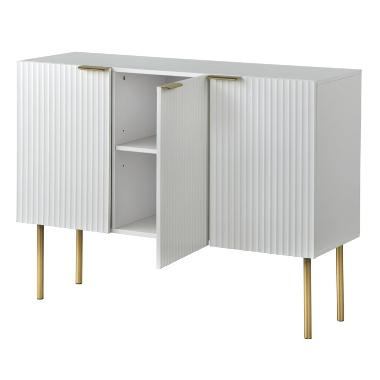 White and Gold Channel Front Sideboard with Adjustable Shelf