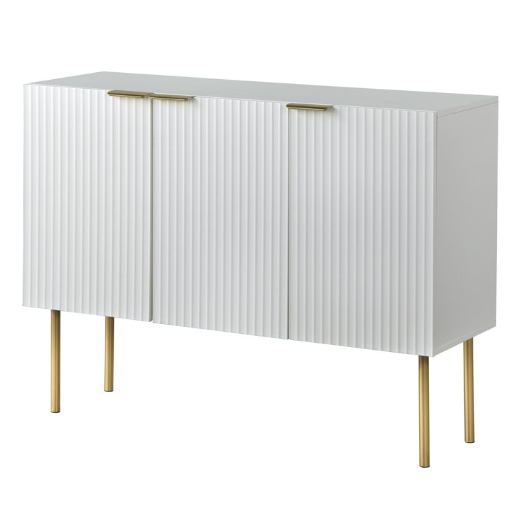 White and Gold Channel Front Sideboard with Adjustable Shelf