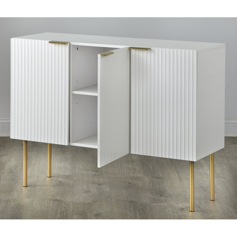White and Gold Channel Front Sideboard with Adjustable Shelf