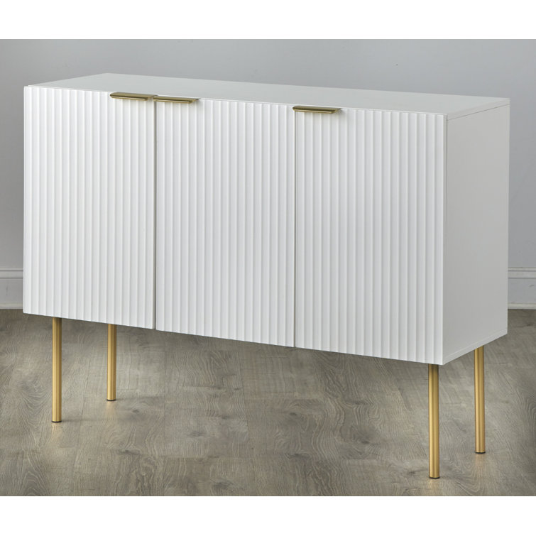 White and Gold Channel Front Sideboard with Adjustable Shelf