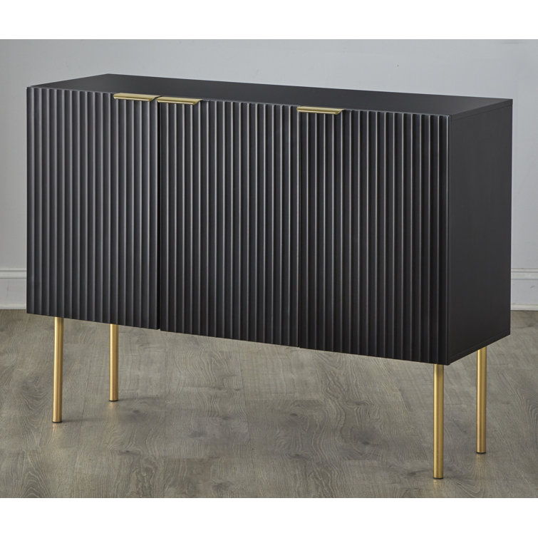 Lifestorey 53'' Black MDF & Metal Textured Channel-Front Sideboard
