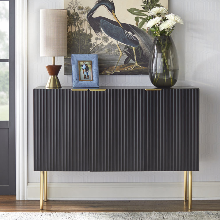 Lifestorey 53'' Black MDF & Metal Textured Channel-Front Sideboard