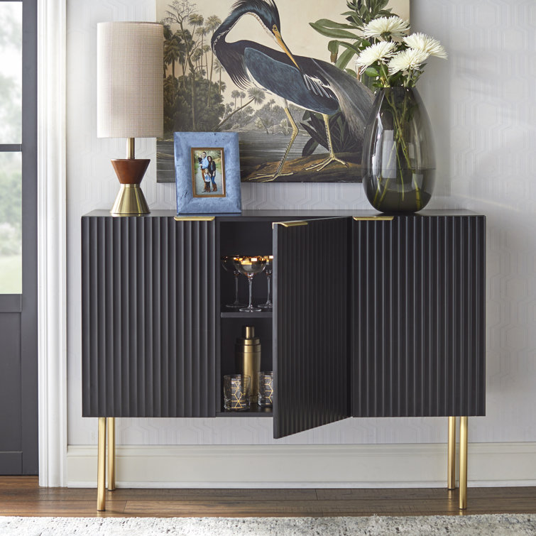 Lifestorey 53'' Black MDF & Metal Textured Channel-Front Sideboard