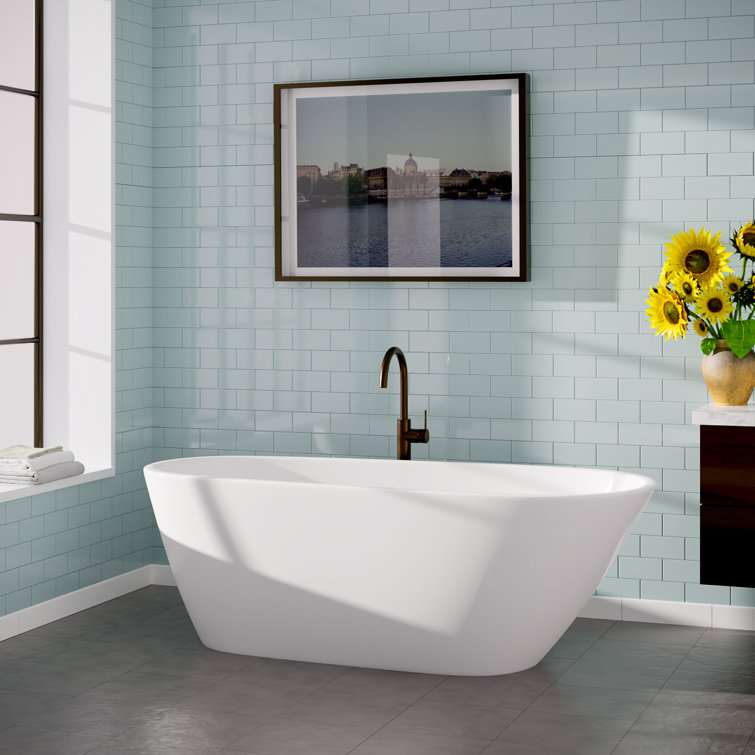 65.75'' White Acrylic Freestanding Oval Soaking Bathtub