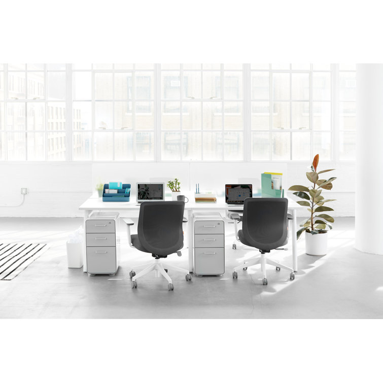 Poppin Slim Stow 3-Drawer Lockable File Cabinet in White & Light Gray