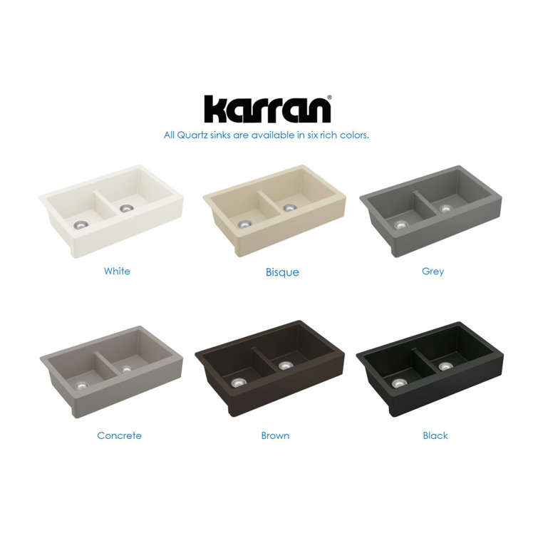Concrete Gray Double Bowl Farmhouse Quartz Kitchen Sink Kit