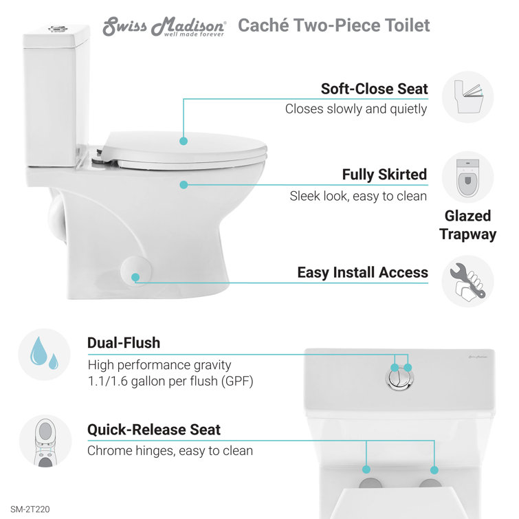 White Elongated Dual-Flush High Efficiency Two-Piece Toilet