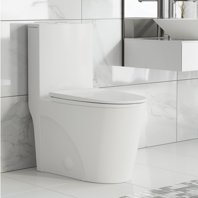 Glossy White Ceramic Dual Flush Elongated One-Piece Toilet