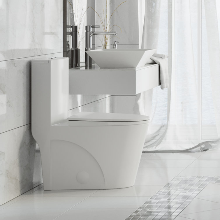 Glossy White Elongated One-Piece Toilet with Dual Flush