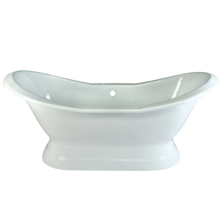 White Cast Iron Double Slipper Pedestal Tub, 72-Inch