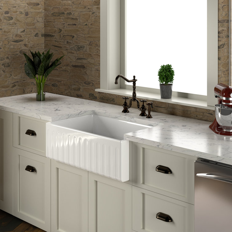 White Fireclay 30'' Fluted Farmhouse Kitchen Sink
