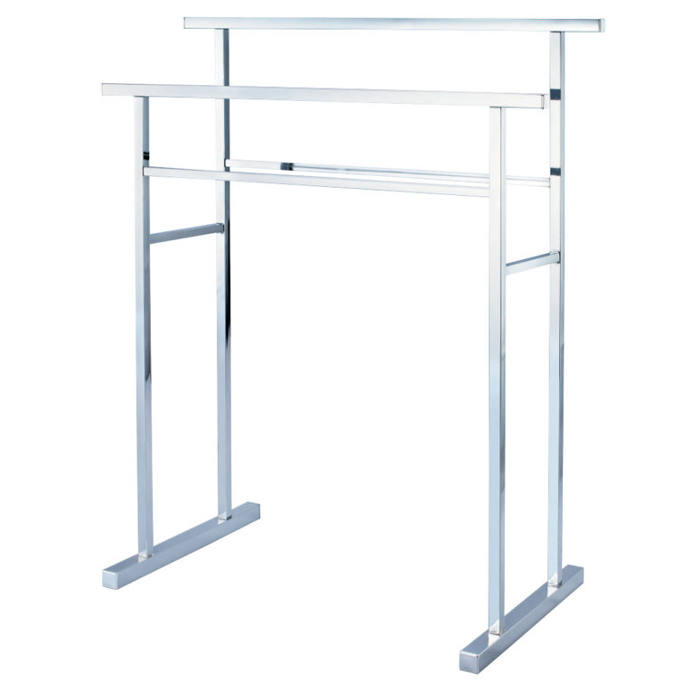 Polished Chrome Freestanding 2-Tier Steel Towel Rack