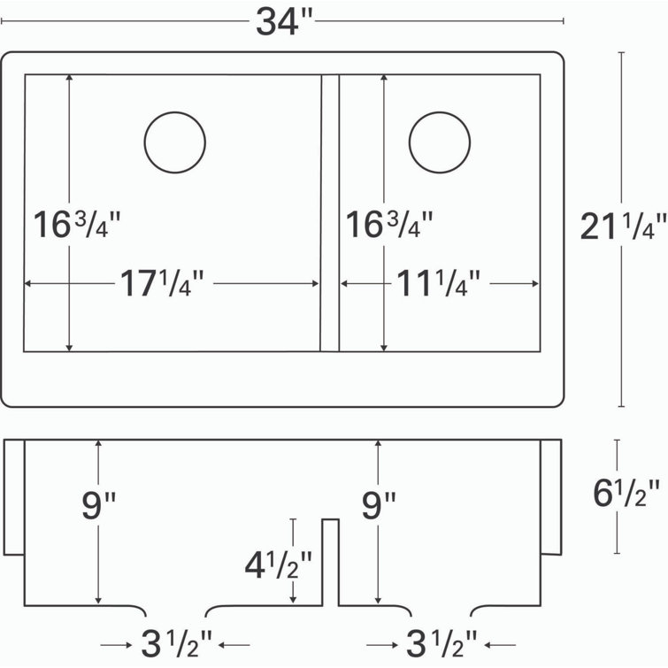 Gray Quartz 34'' Double Bowl Farmhouse Kitchen Sink Kit