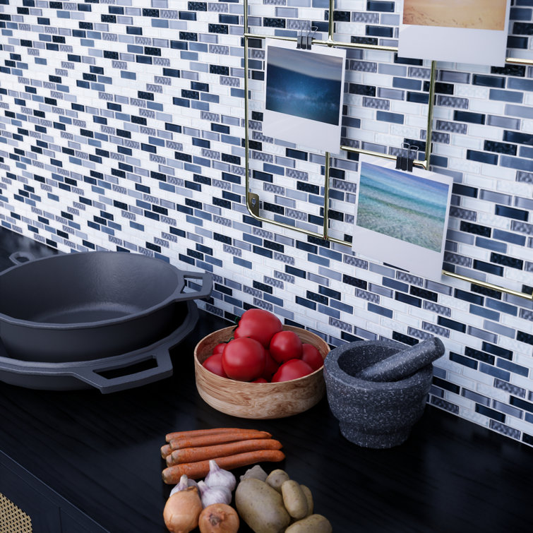 Gray and Blue Glass Mosaic Tile Sheet for Walls
