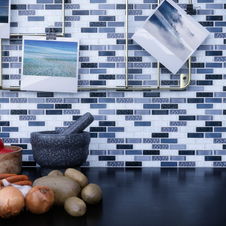Gray and Blue Glass Mosaic Tile Sheet for Walls