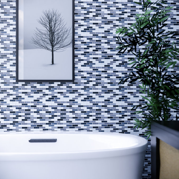 Gray and Blue Glass Mosaic Tile Sheet for Walls