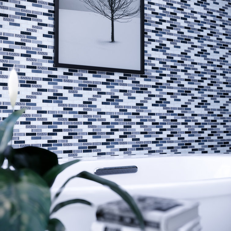 Gray and Blue Glass Mosaic Tile Sheet for Walls