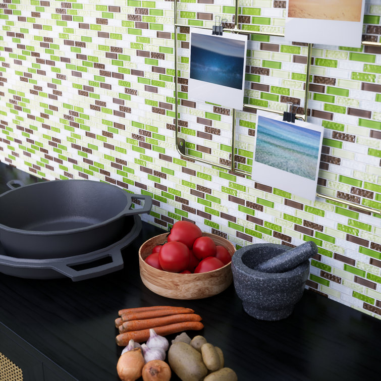 Green and Brown Glass Mosaic Tile Sheet