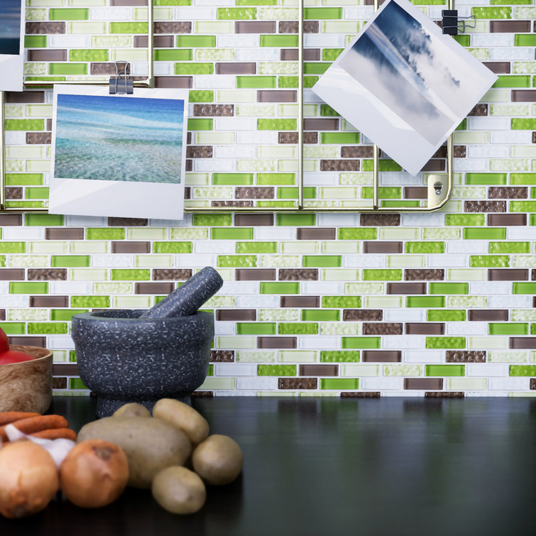 Green and Brown Glass Mosaic Tile Sheet