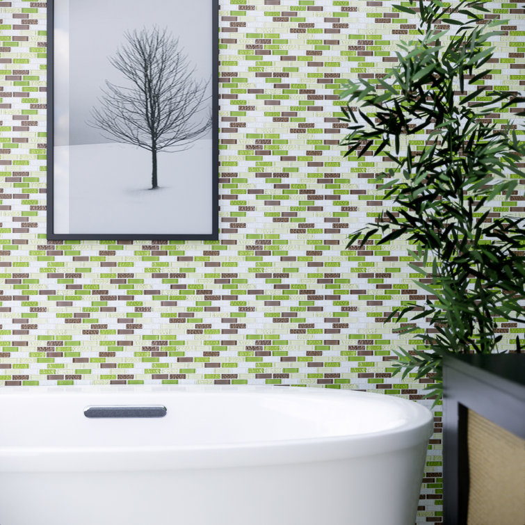 Green and Brown Glass Mosaic Tile Sheet