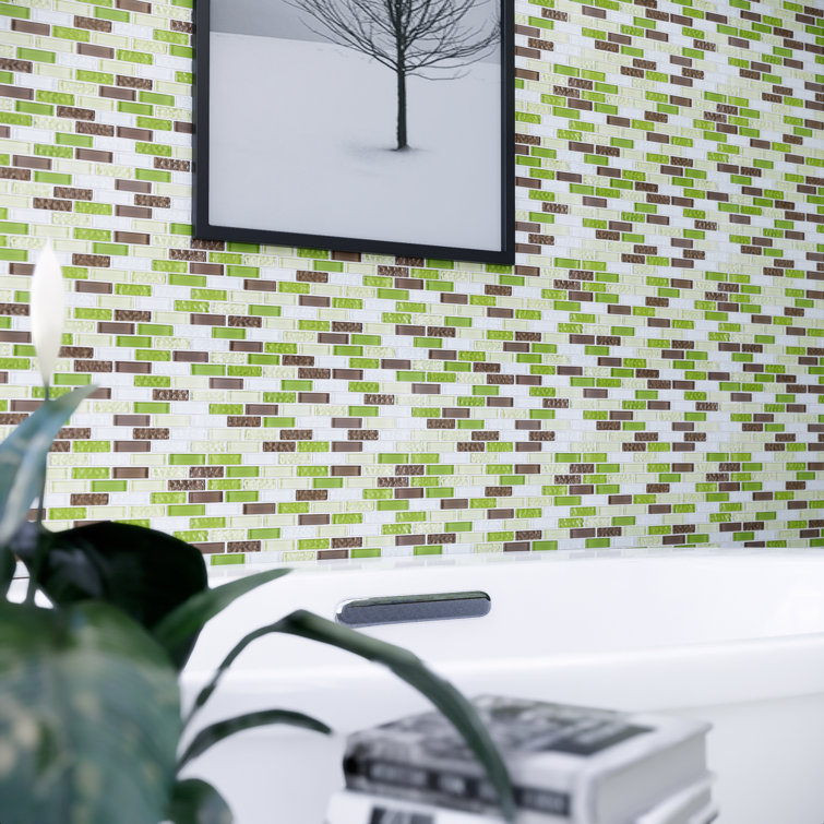 Green and Brown Glass Mosaic Tile Sheet