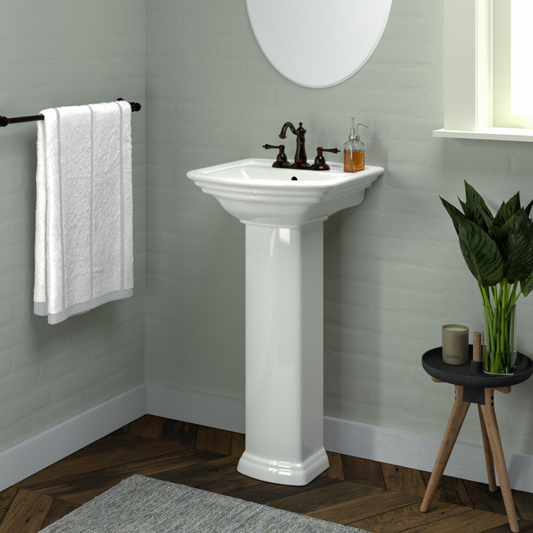 Classic White Ceramic Pedestal Bathroom Sink with Overflow