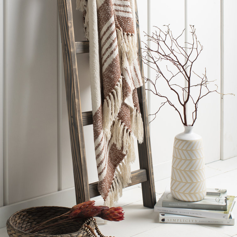 Sully Burnt Orange and Cream Striped Cotton Blend Throw Blanket