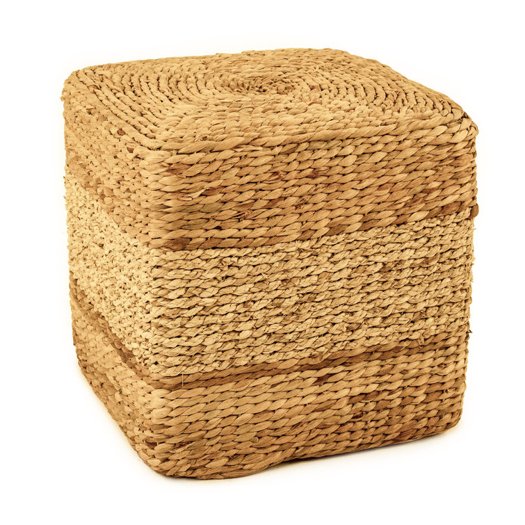 Natural Woven Water Hyacinth and Corn Husk Accent Stool