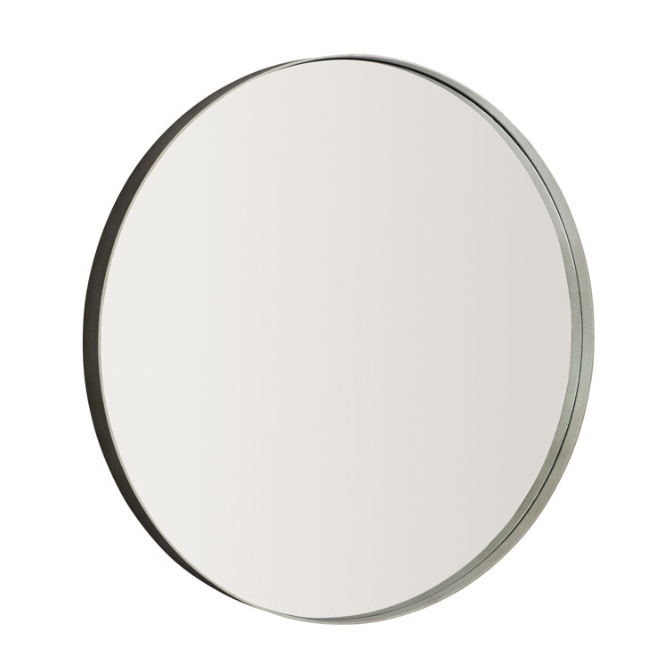 Gray Round Contemporary Wood Vanity Mirror