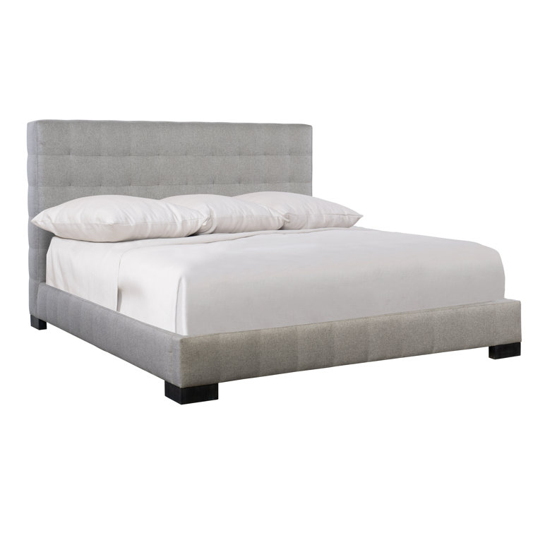 Gray Tufted Upholstered California King Bed with Metal Frame