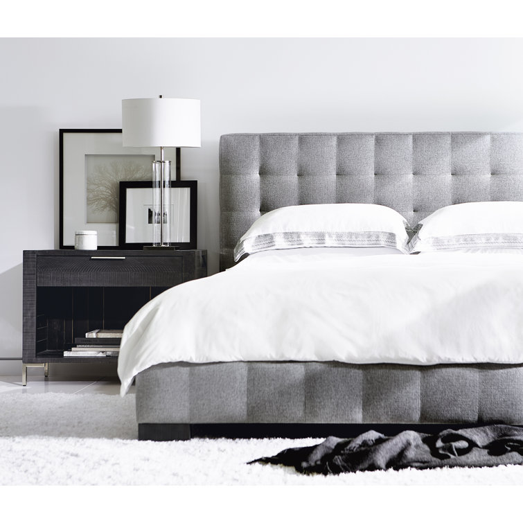 Gray Tufted Upholstered California King Bed with Metal Frame
