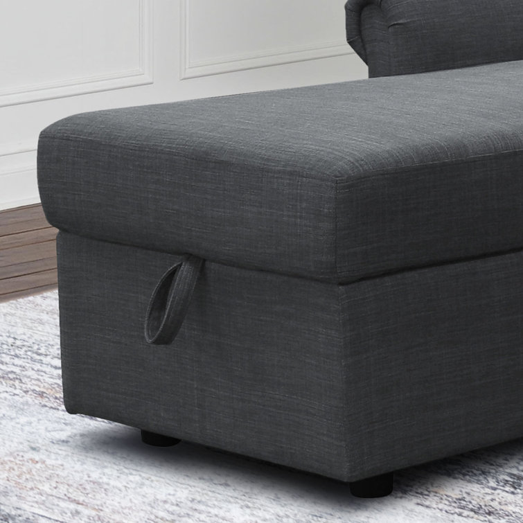 Charcoal Fabric Sectional with Storage and Rolled Arms