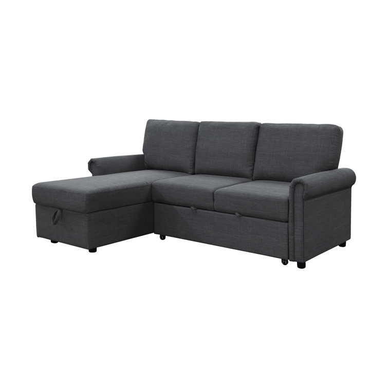 Charcoal Fabric Sectional with Storage and Rolled Arms