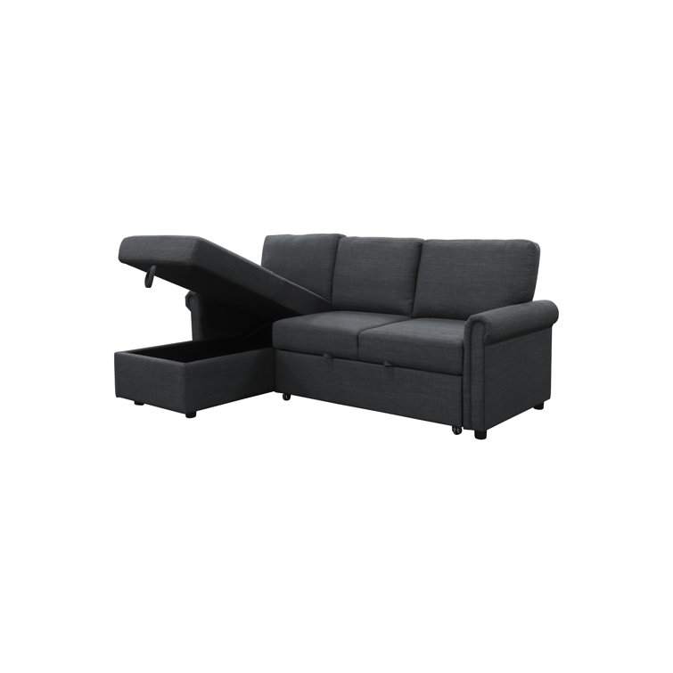 Charcoal Fabric Sectional with Storage and Rolled Arms