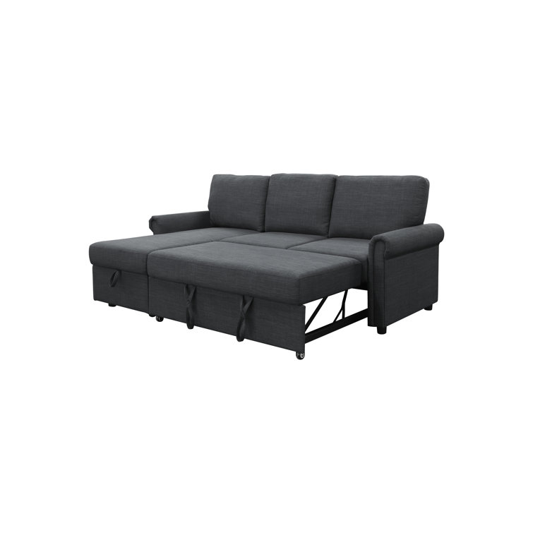 Charcoal Fabric Sectional with Storage and Rolled Arms