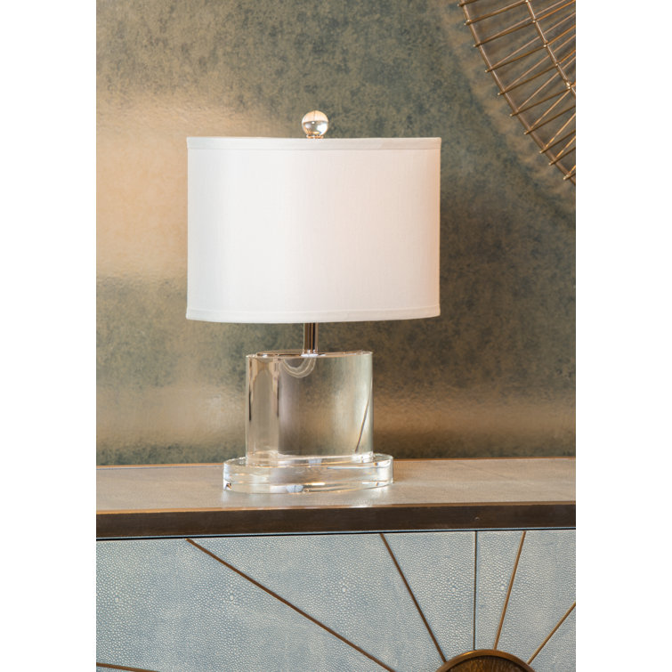 Clear Crystal and White Silkette Table Lamp with 3-Way Switch