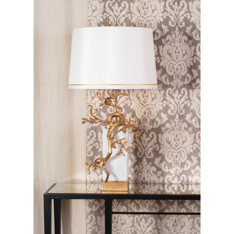 Natural White and Gold Leaf Table Lamp with Silk Shade