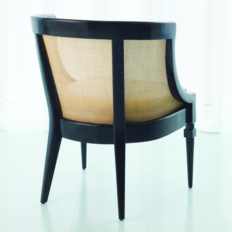 Alder Wood & Black Cane Barrel Accent Chair in Ivory Leather