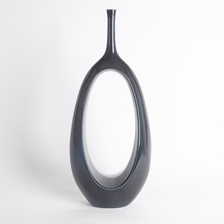 Celestial Dark Teal Ceramic Oval Ring Table Vase