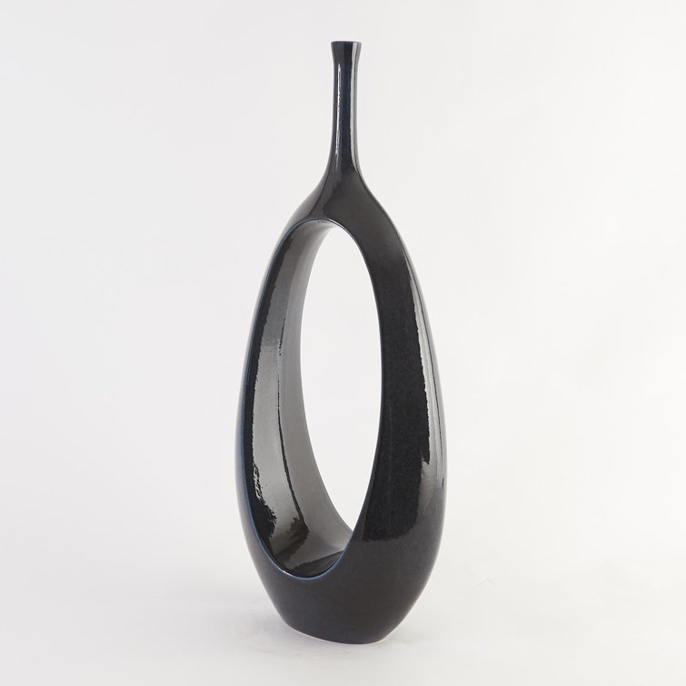 Celestial Dark Teal Ceramic Oval Ring Table Vase