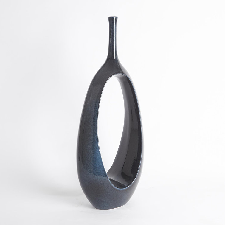 Celestial Dark Teal Ceramic Oval Ring Table Vase