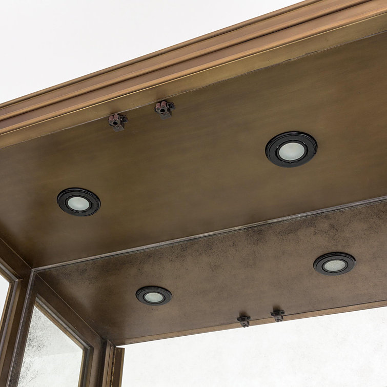 Lighted Poplar and Dark Brass China Cabinet with Glass Shelves