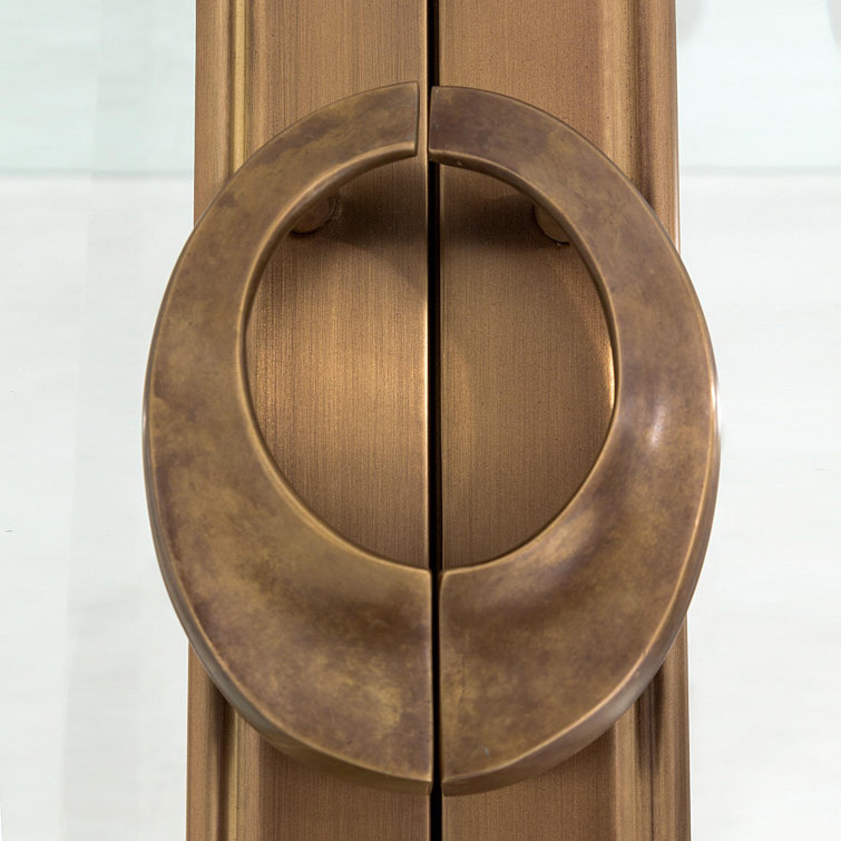 Lighted Poplar and Dark Brass China Cabinet with Glass Shelves