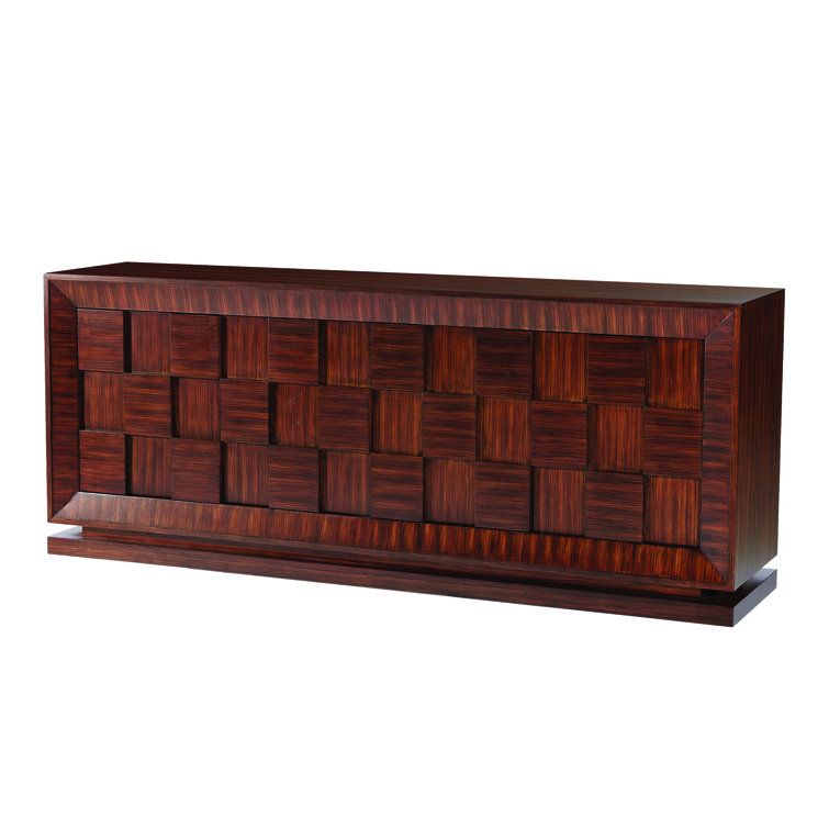Birch and Zebra Veneer Sideboard with Walnut Stain Finish