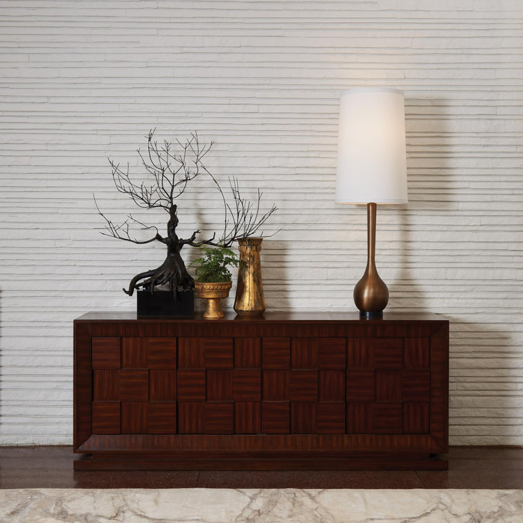 Birch and Zebra Veneer Sideboard with Walnut Stain Finish