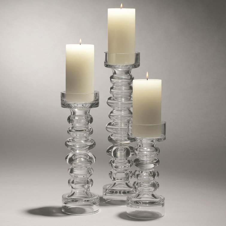 Clear Ribbed Glass Pillar Candleholder Vase