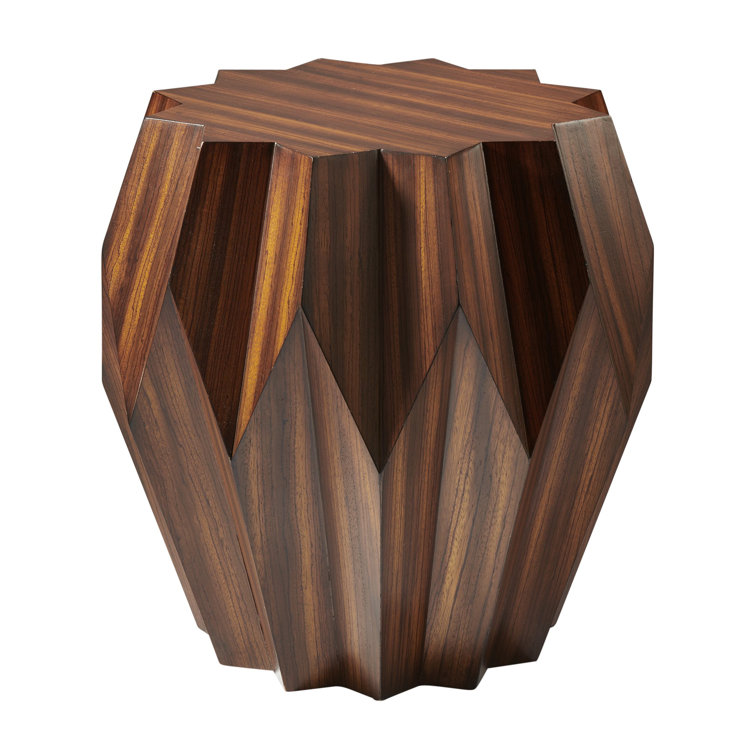 Origami-Inspired Round Dark Walnut Wood Side Table