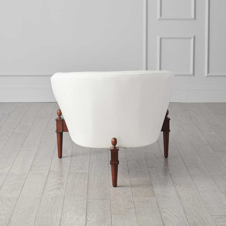 Mimi Barrel Chair in White Genuine Leather with Walnut Oak Frame